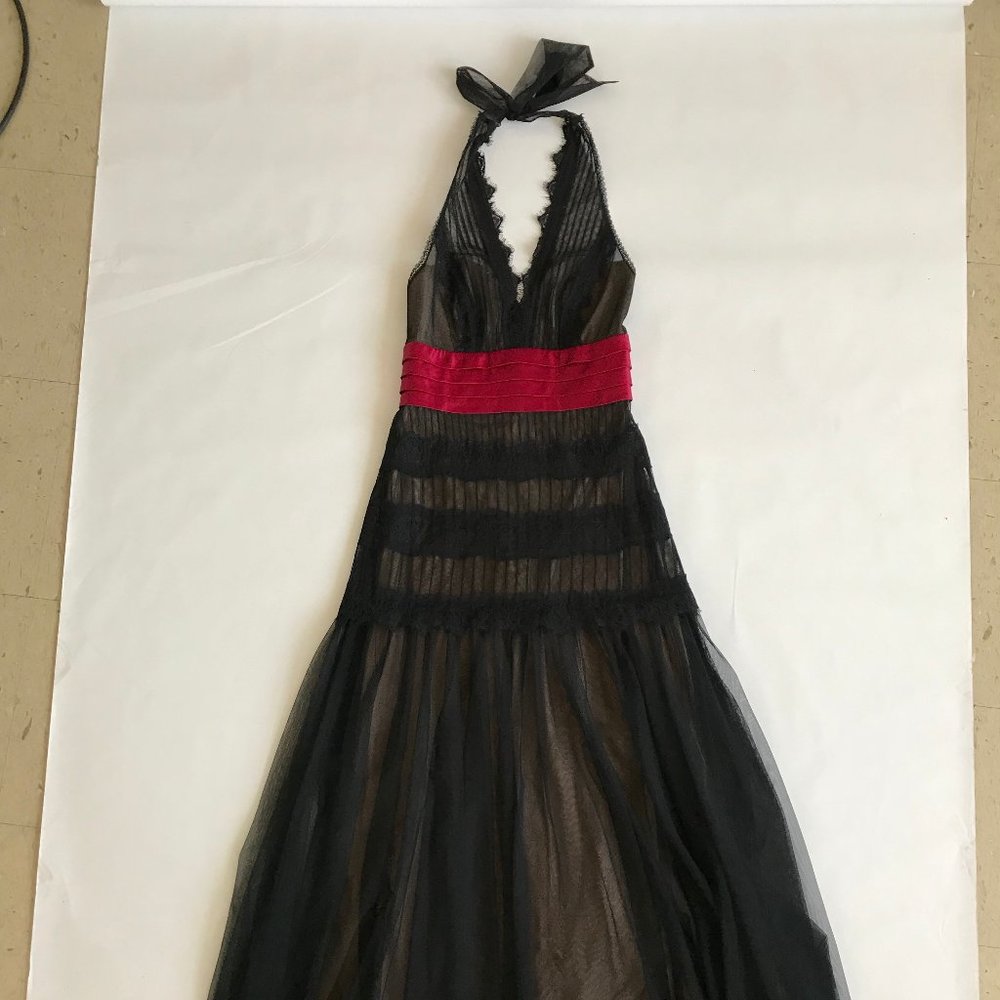 BCBGMaxAzria Lace Formal Halter Neck Gown